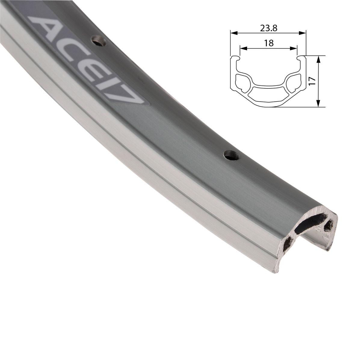 Fälg ALEX 24", 18-507, ACE 17, 36h, dubbelbottnad, CNC fräst, silver